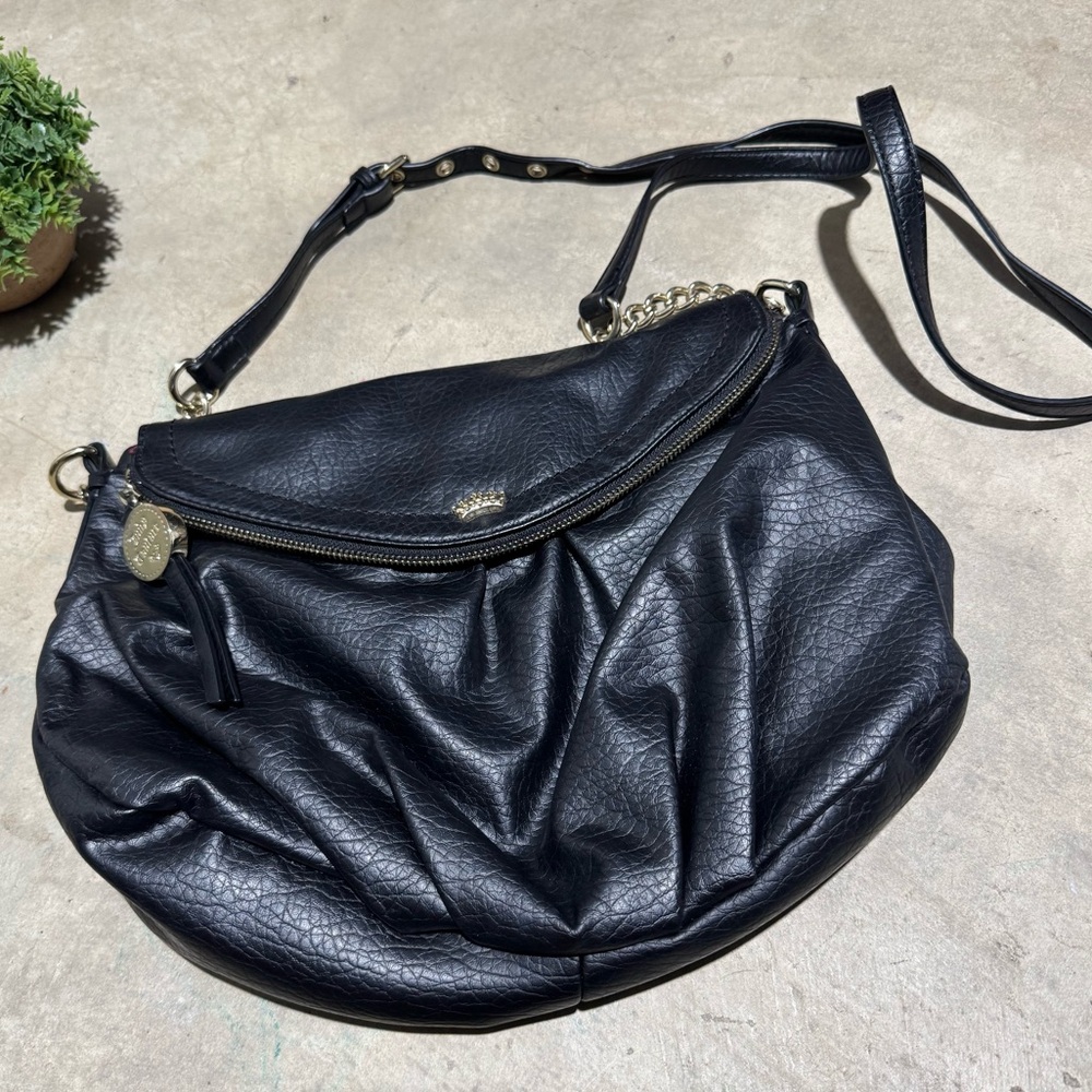 Juicy Couture Black Faux Leather Shoulder Bag Purse Y2K 2000s Coquette Gurl Goth